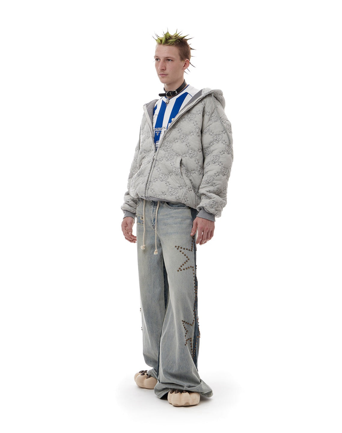 QUILTED ZIP UP HOODIE_GREY
