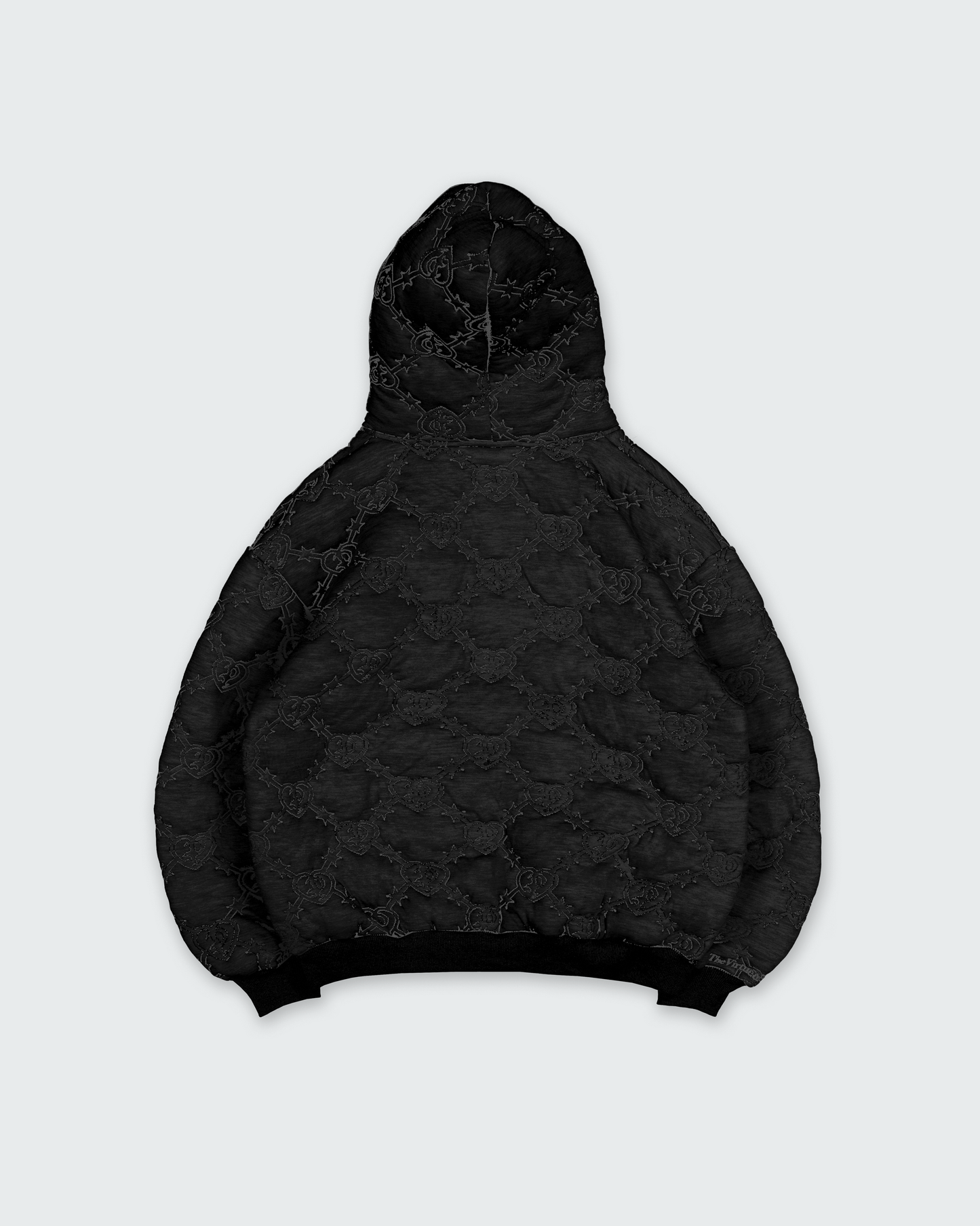 QUILTED ZIP UP HOODIE_BLK