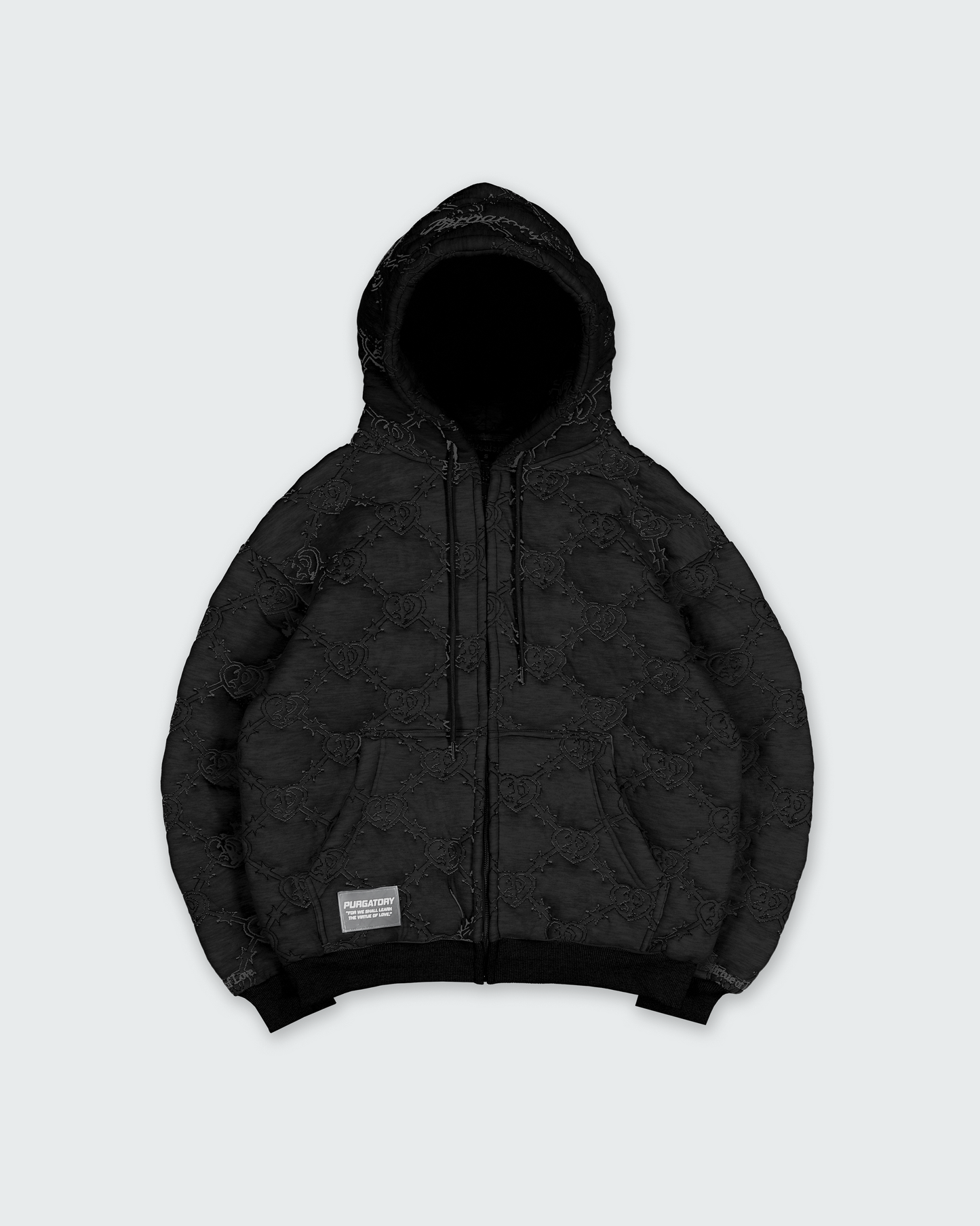 QUILTED ZIP UP HOODIE_BLK