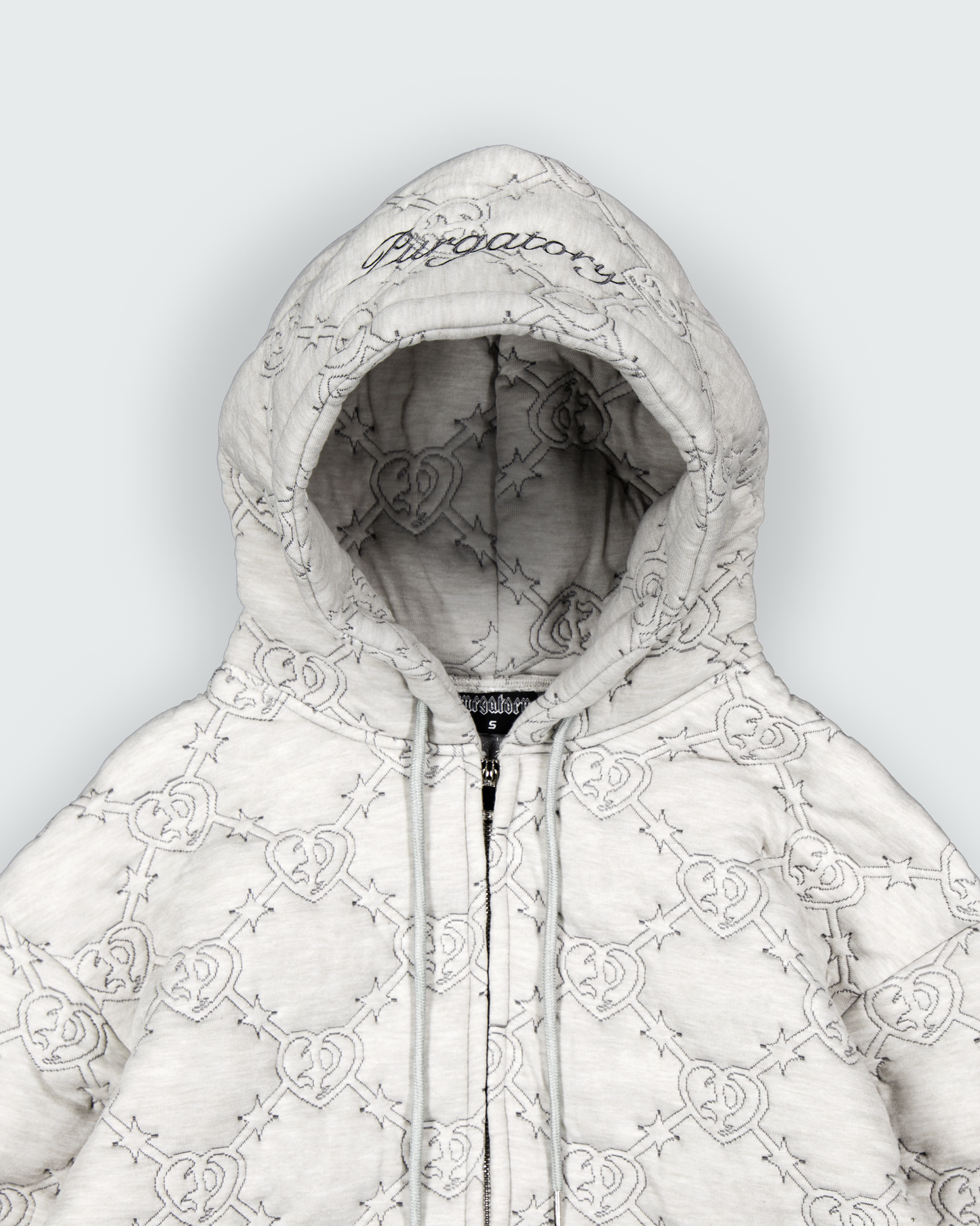 QUILTED ZIP UP HOODIE_GREY