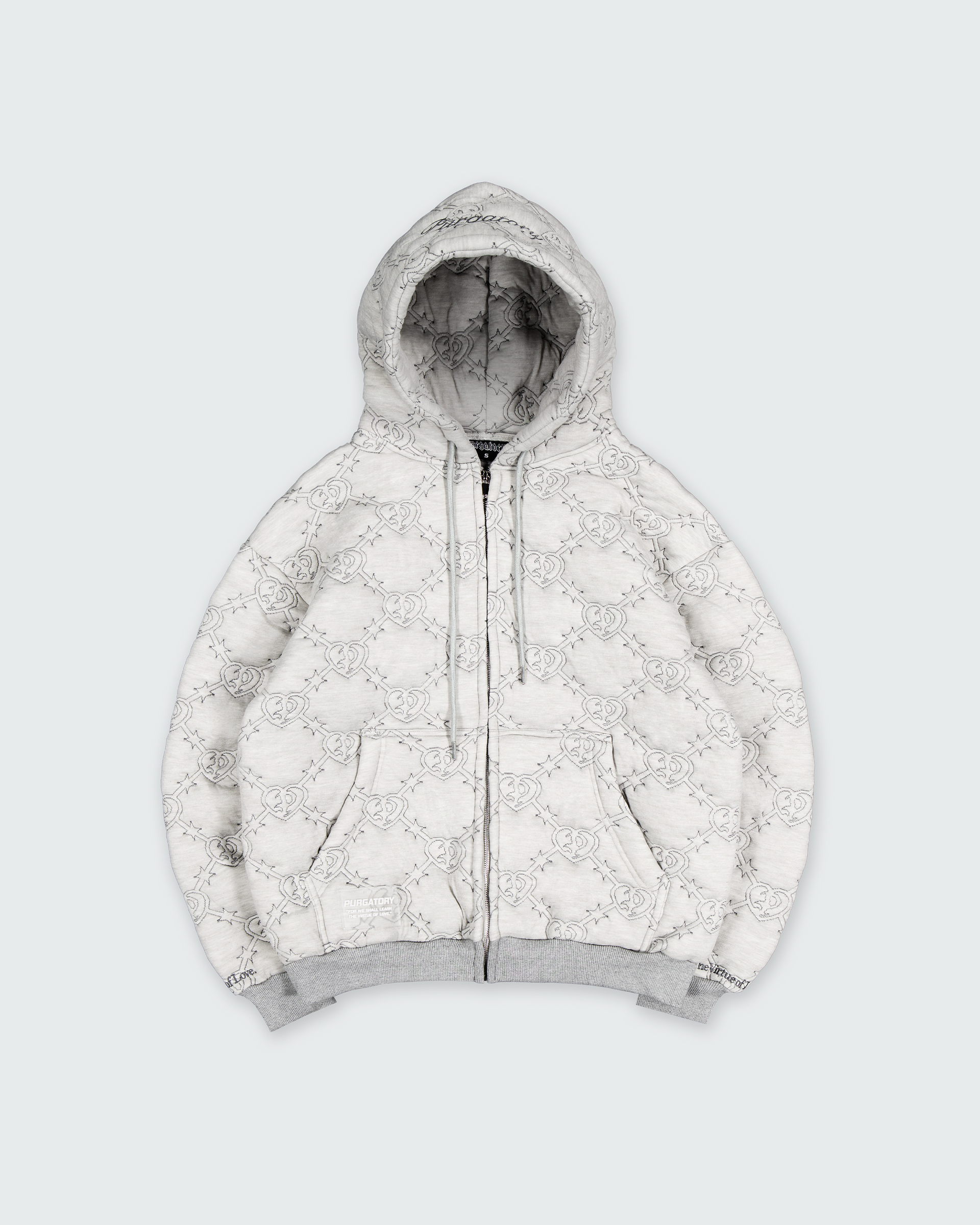 QUILTED ZIP UP HOODIE GREY